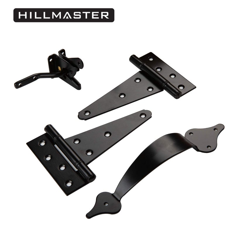 HILLMASTER Wooden Gate Hardware Set Kit with Self-Locking Gate Latch, 2 Pack 6in T-Starp Gate Hinges, Vintage Decorative Gate Door Pull Handle for Wooden Vinyl Fence, Black Finish - Image 2